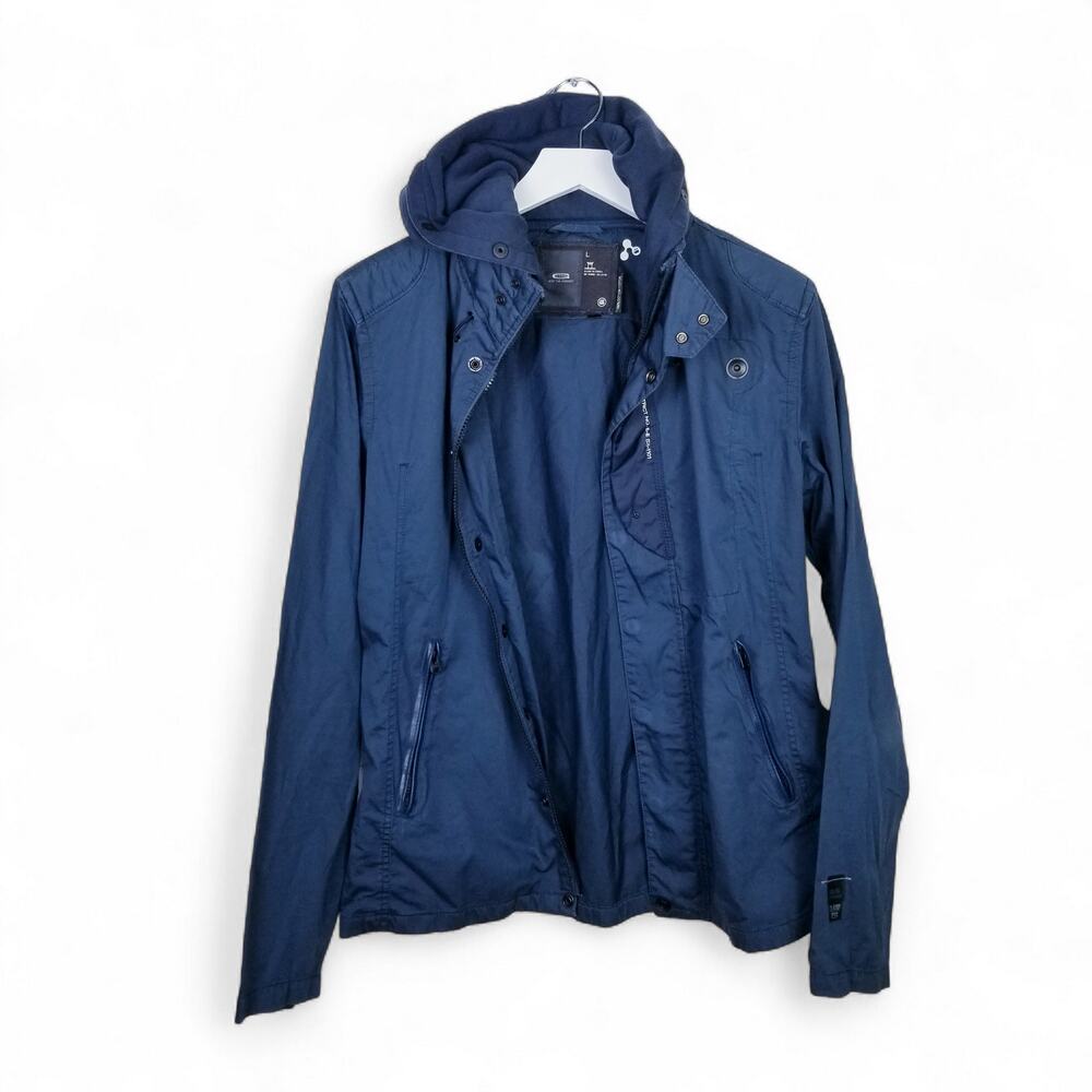 G-STAR Raw Denim ROSS Hooded Overshirt Jacket Navy Blue - Large
